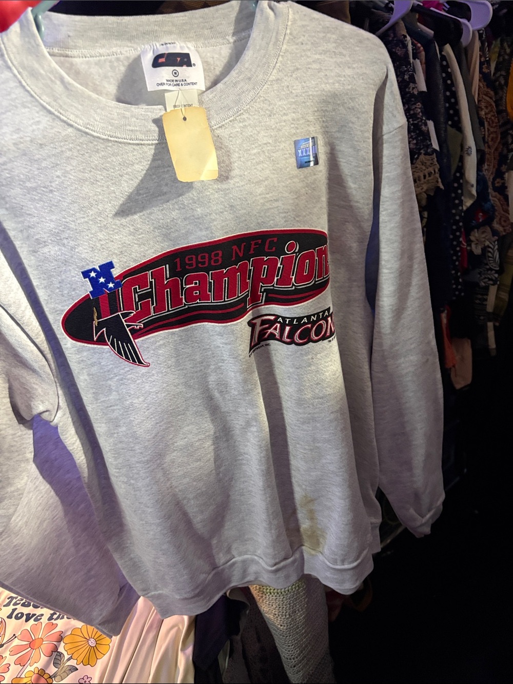 STARTER Grey Atlanta Falcons 1998 NFC Champions Sweatshirt